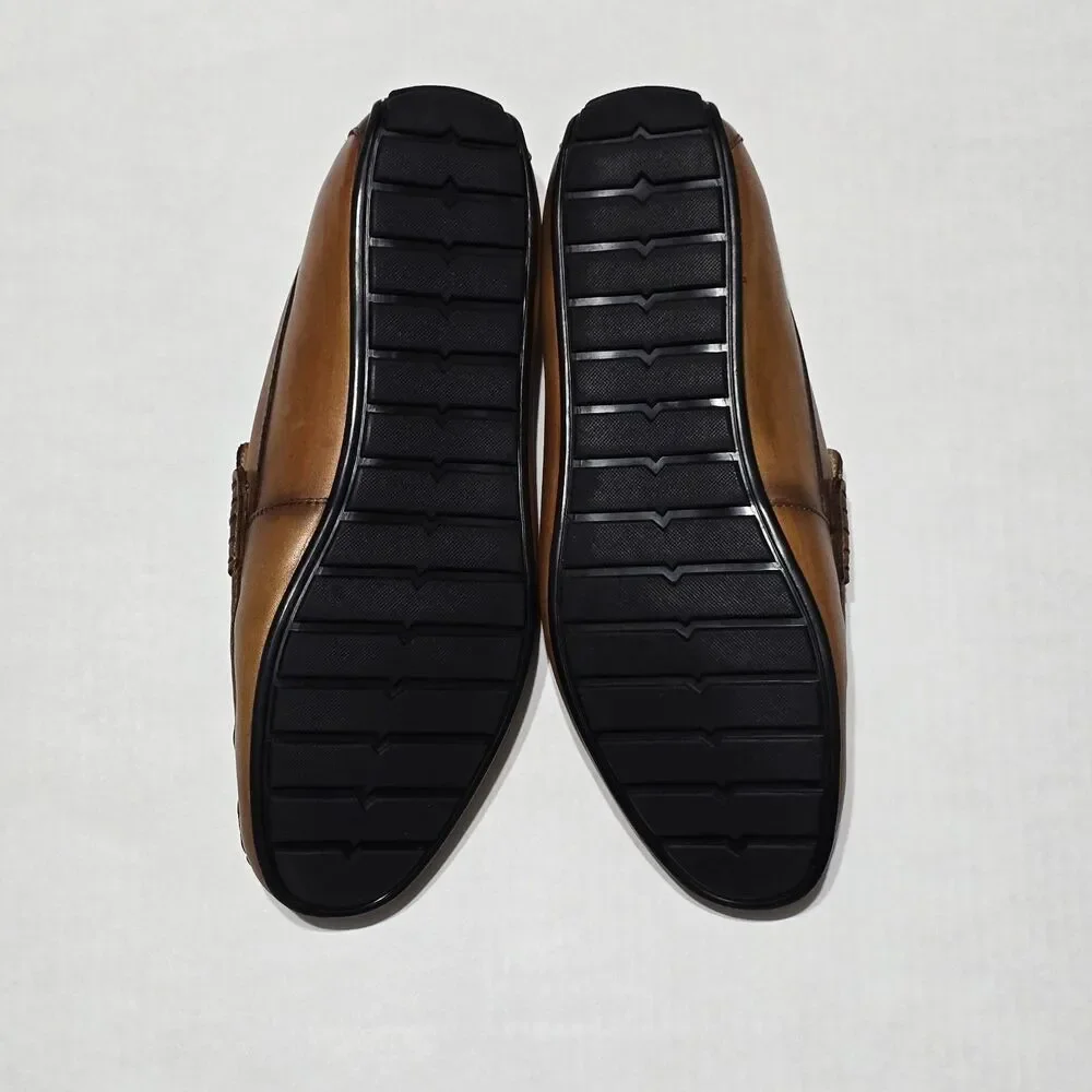 La Milano Wilson Men's 10 Moc Toe Loafer in Cognac Genuine Leather Upper Shoes